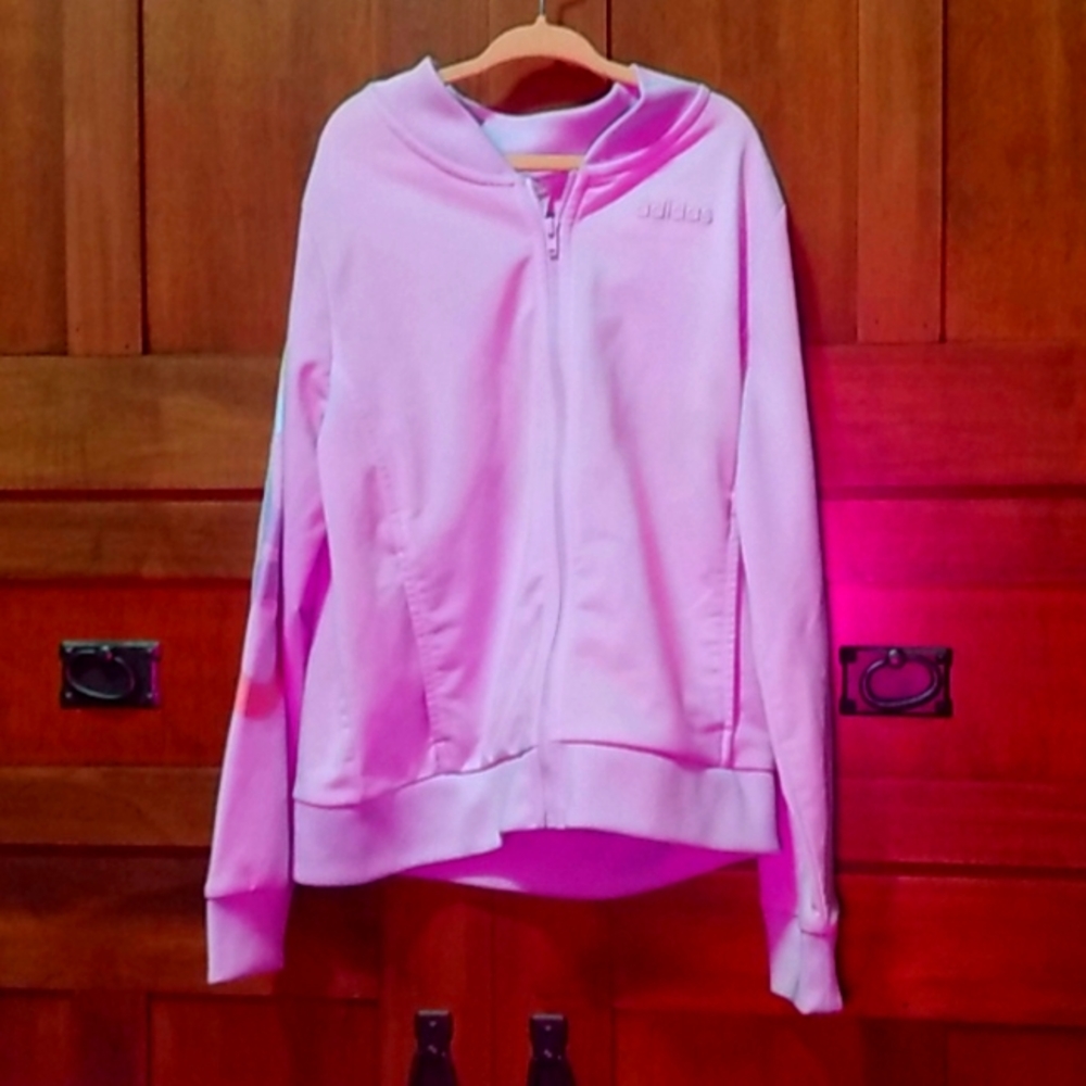Adidas jacket kids size 10 to 12 medium purple and rainbow
